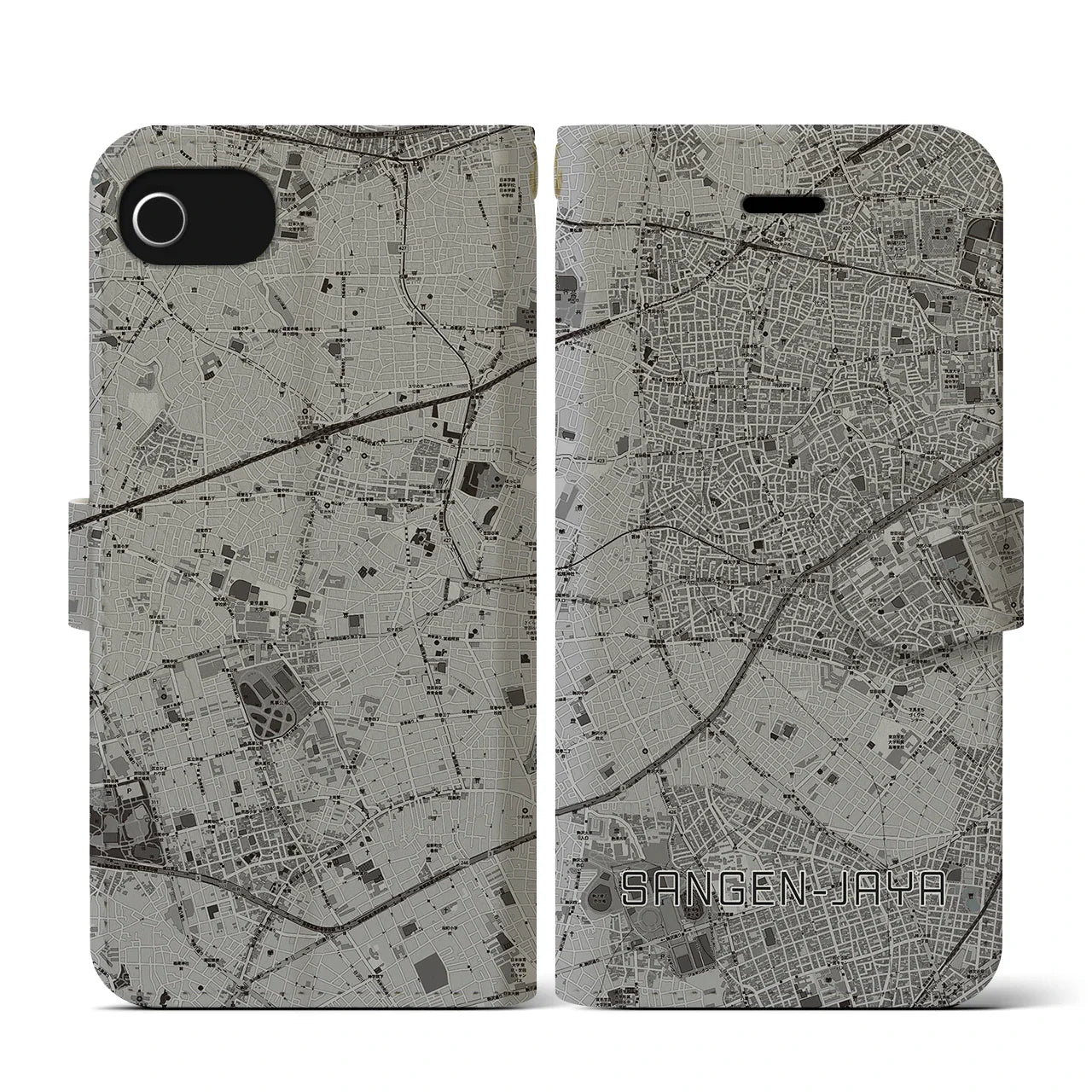 【三軒茶屋(東京都)】地図柄iPhoneケース(手帳タイプ)モノトーン・iPhone SE(第3 / 第2世代) / 8 / 7 / 6s / 6 用