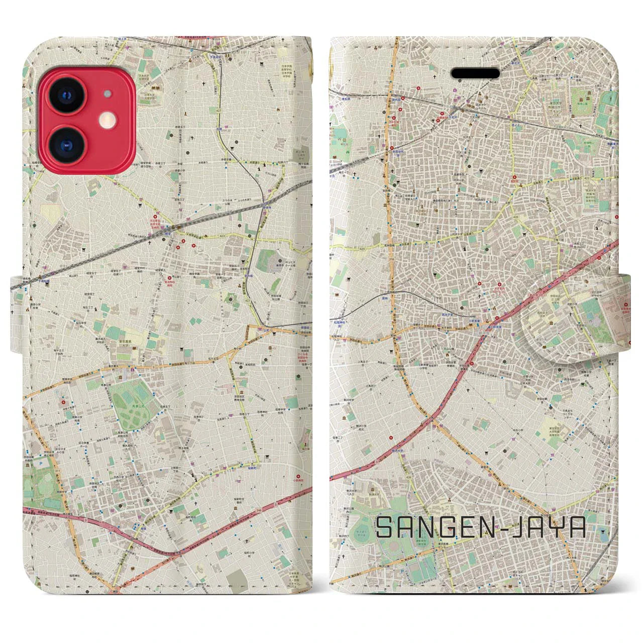 【三軒茶屋(東京都)】地図柄iPhoneケース(手帳タイプ)ナチュラル・iPhone 11 用