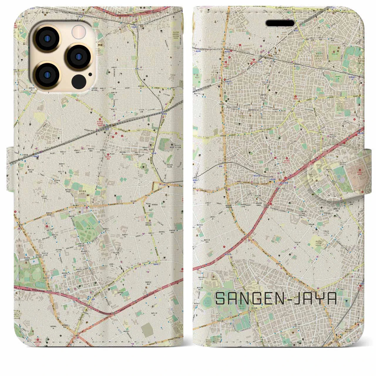 【三軒茶屋(東京都)】地図柄iPhoneケース(手帳タイプ)ナチュラル・iPhone 12 Pro Max 用
