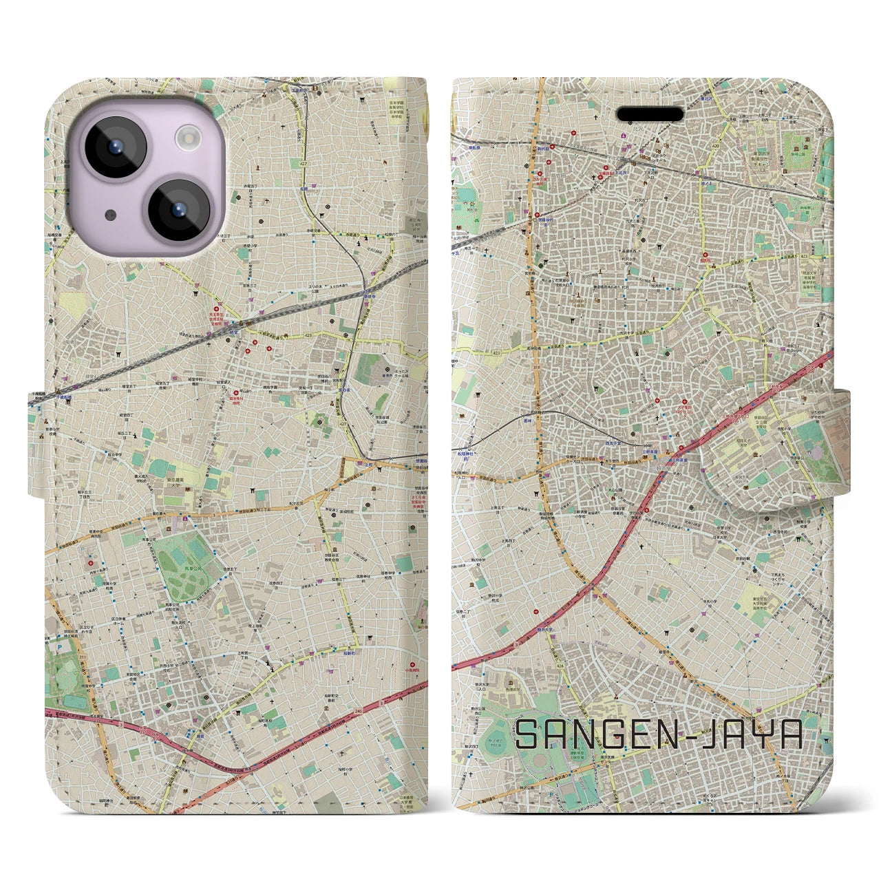 【三軒茶屋(東京都)】地図柄iPhoneケース(手帳タイプ)