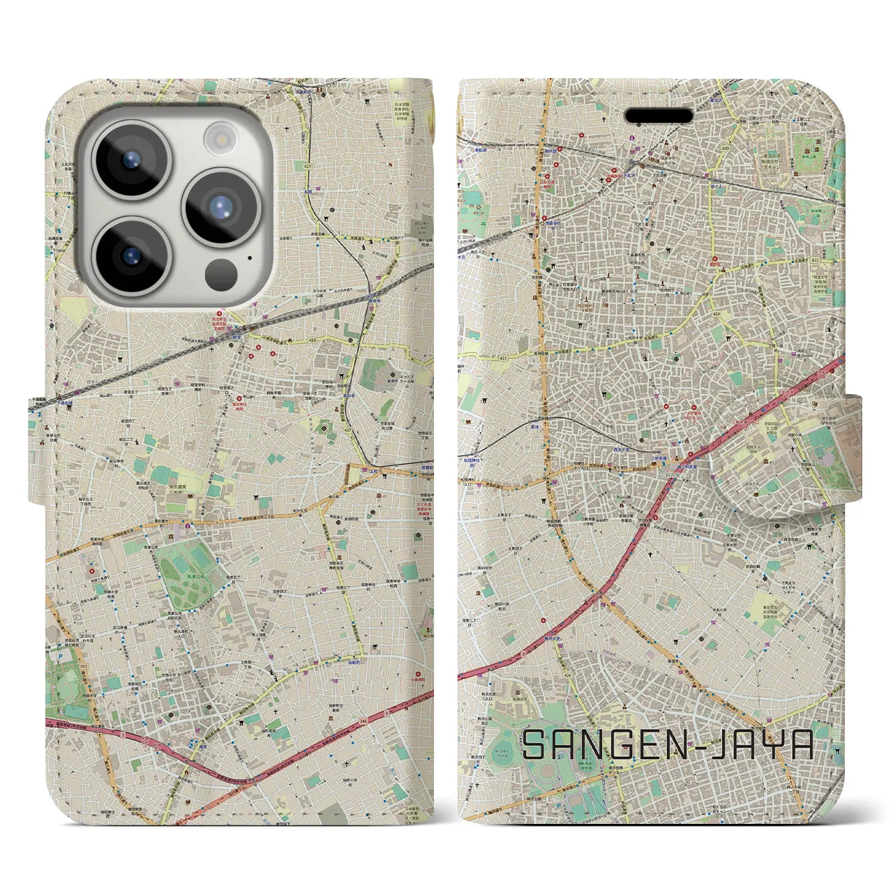【三軒茶屋(東京都)】地図柄iPhoneケース(手帳タイプ)