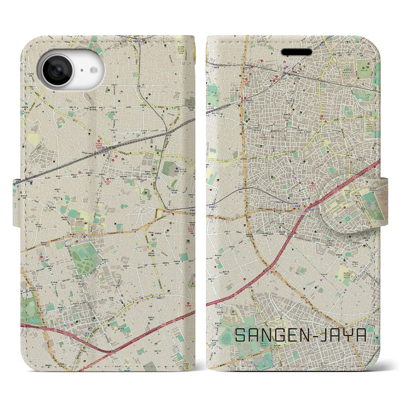 【三軒茶屋(東京都)】地図柄iPhoneケース(手帳タイプ)