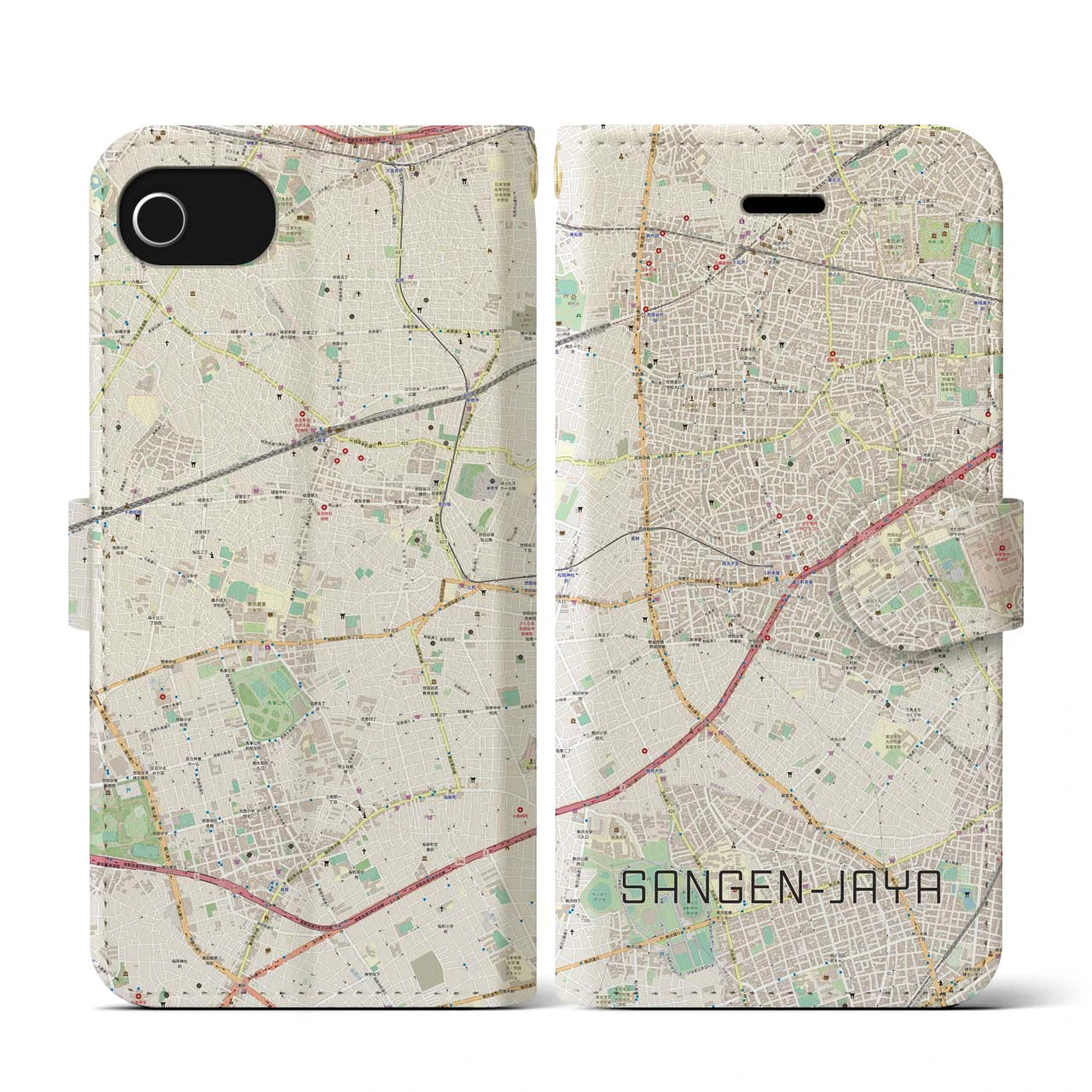 【三軒茶屋(東京都)】地図柄iPhoneケース(手帳タイプ)