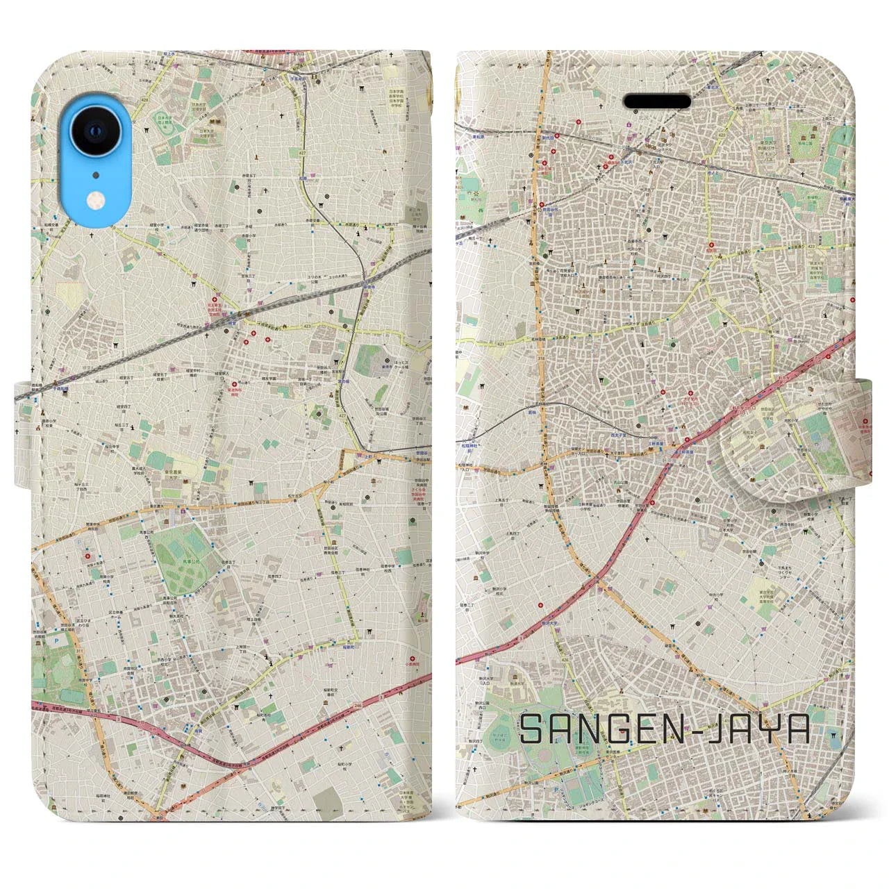 【三軒茶屋(東京都)】地図柄iPhoneケース(手帳タイプ)ナチュラル・iPhone XR 用