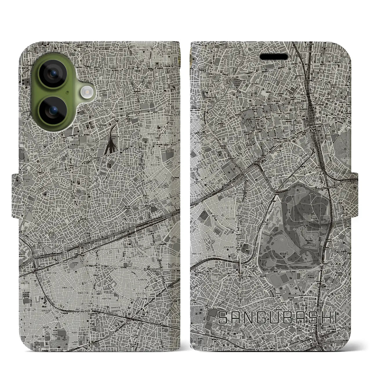 【参宮橋(東京都)】地図柄iPhoneケース(手帳タイプ)