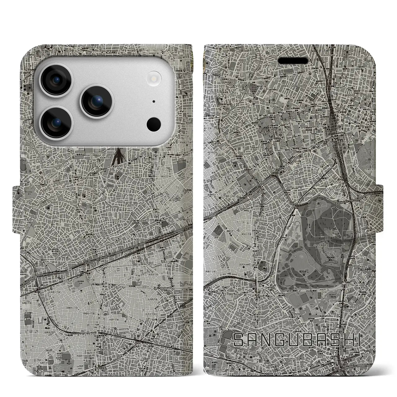 【参宮橋(東京都)】地図柄iPhoneケース(手帳タイプ)