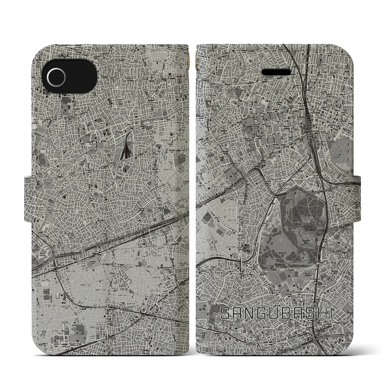 【参宮橋(東京都)】地図柄iPhoneケース(手帳タイプ)