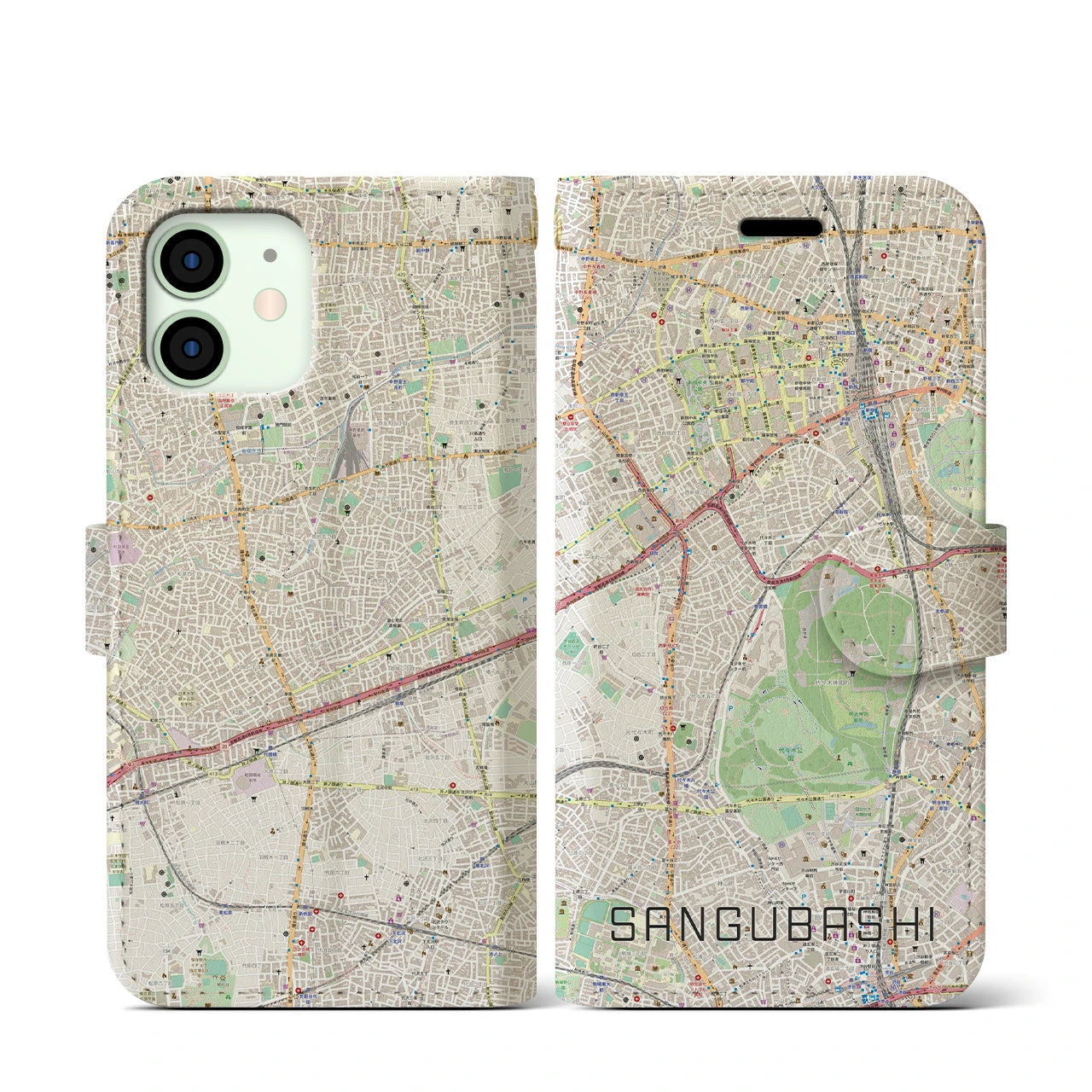 【参宮橋(東京都)】地図柄iPhoneケース(手帳タイプ)ナチュラル・iPhone 12 mini 用
