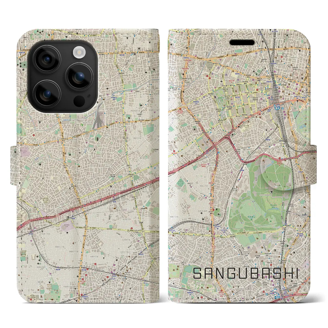 【参宮橋(東京都)】地図柄iPhoneケース(手帳タイプ)ナチュラル・iPhone 16 用