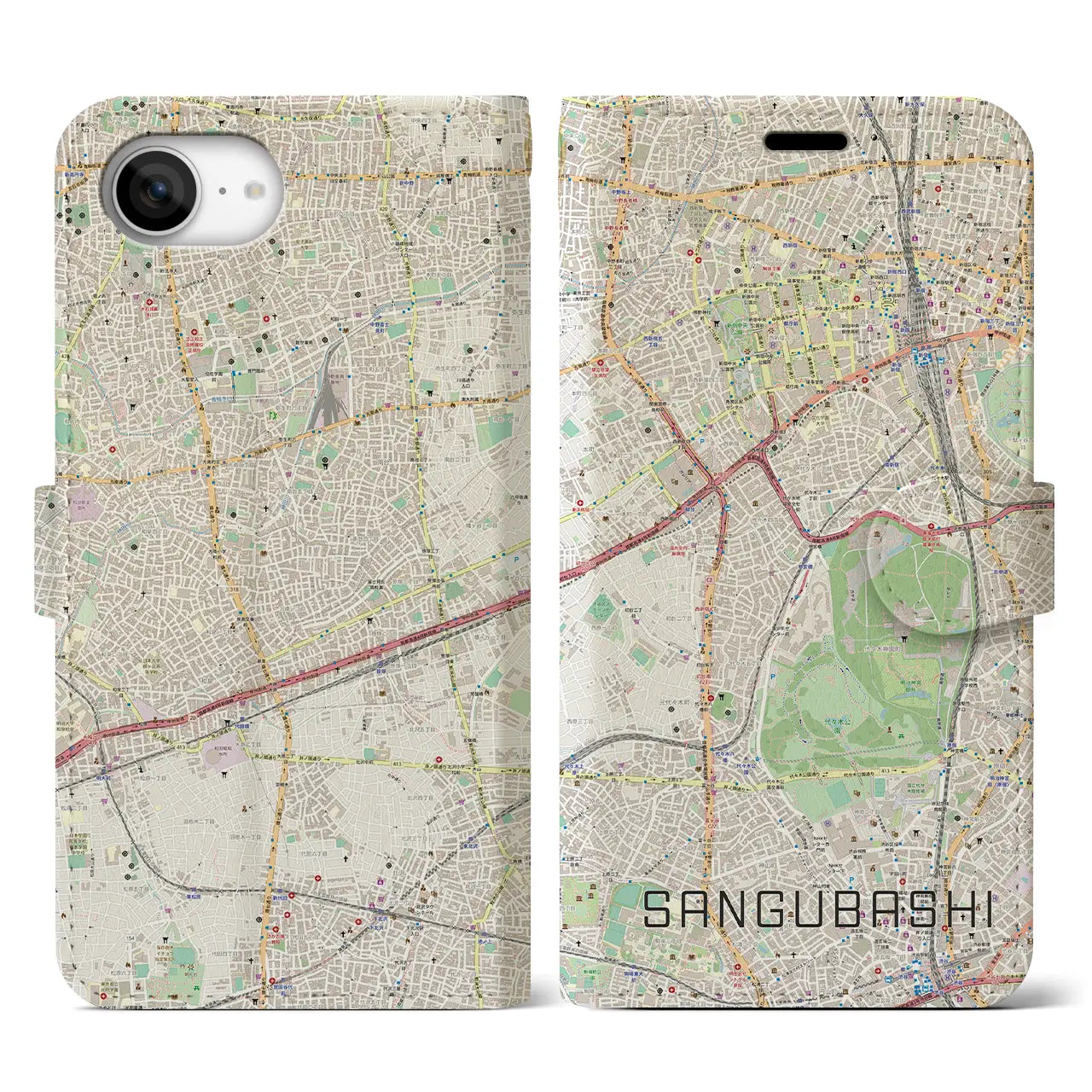 【参宮橋(東京都)】地図柄iPhoneケース(手帳タイプ)