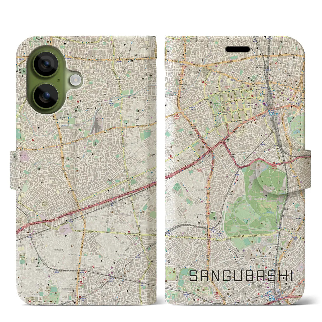 【参宮橋(東京都)】地図柄iPhoneケース(手帳タイプ)ナチュラル・iPhone 17 Pro Max 用