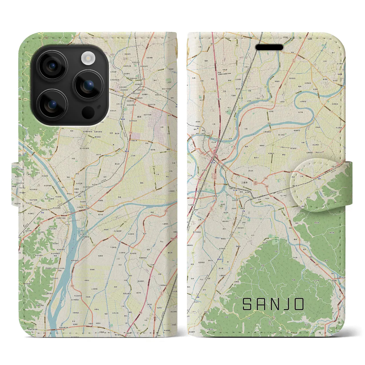 【三条(新潟県)】地図柄iPhoneケース(手帳タイプ)ナチュラル・iPhone 16 用