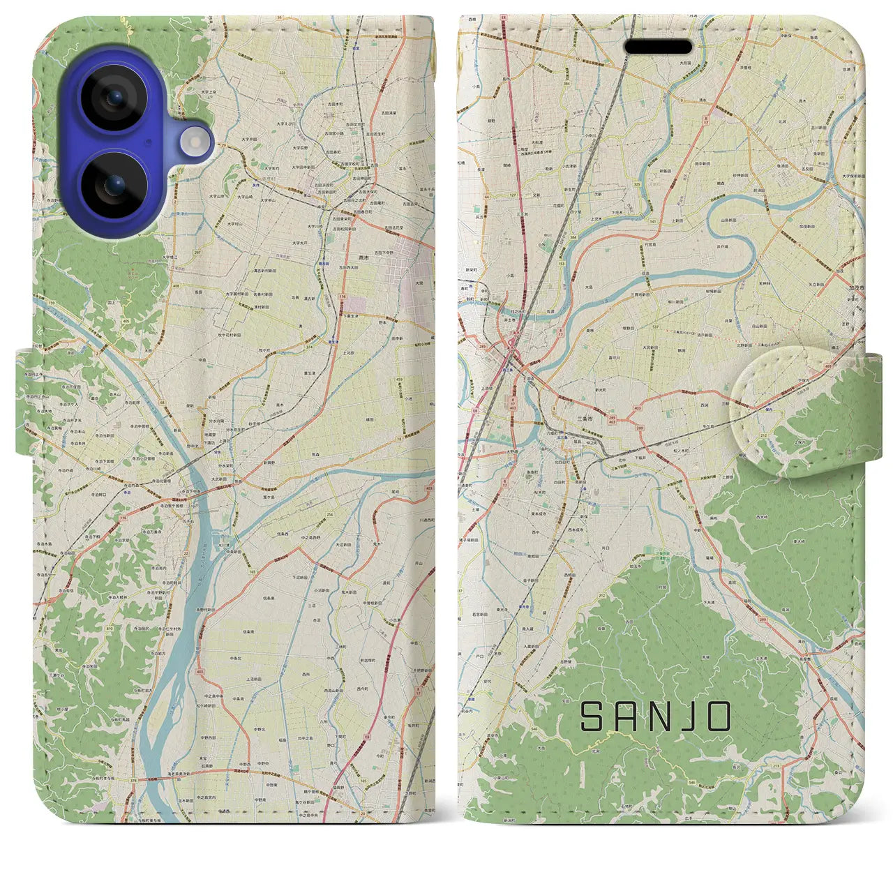 【三条(新潟県)】地図柄iPhoneケース(手帳タイプ)ナチュラル・iPhone 16 Pro Max 用