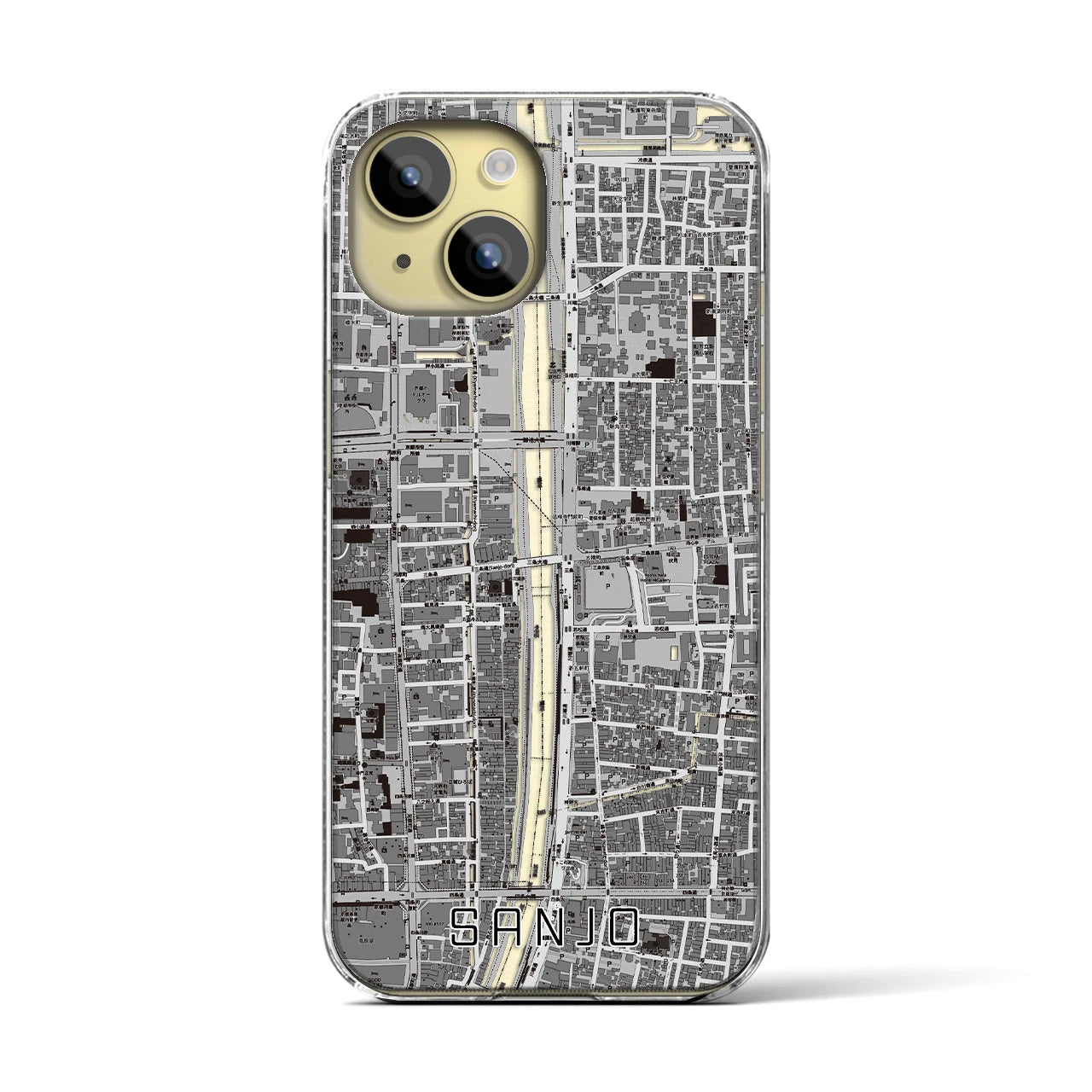 【三条(京都府)】地図柄iPhoneケース(クリアタイプ)