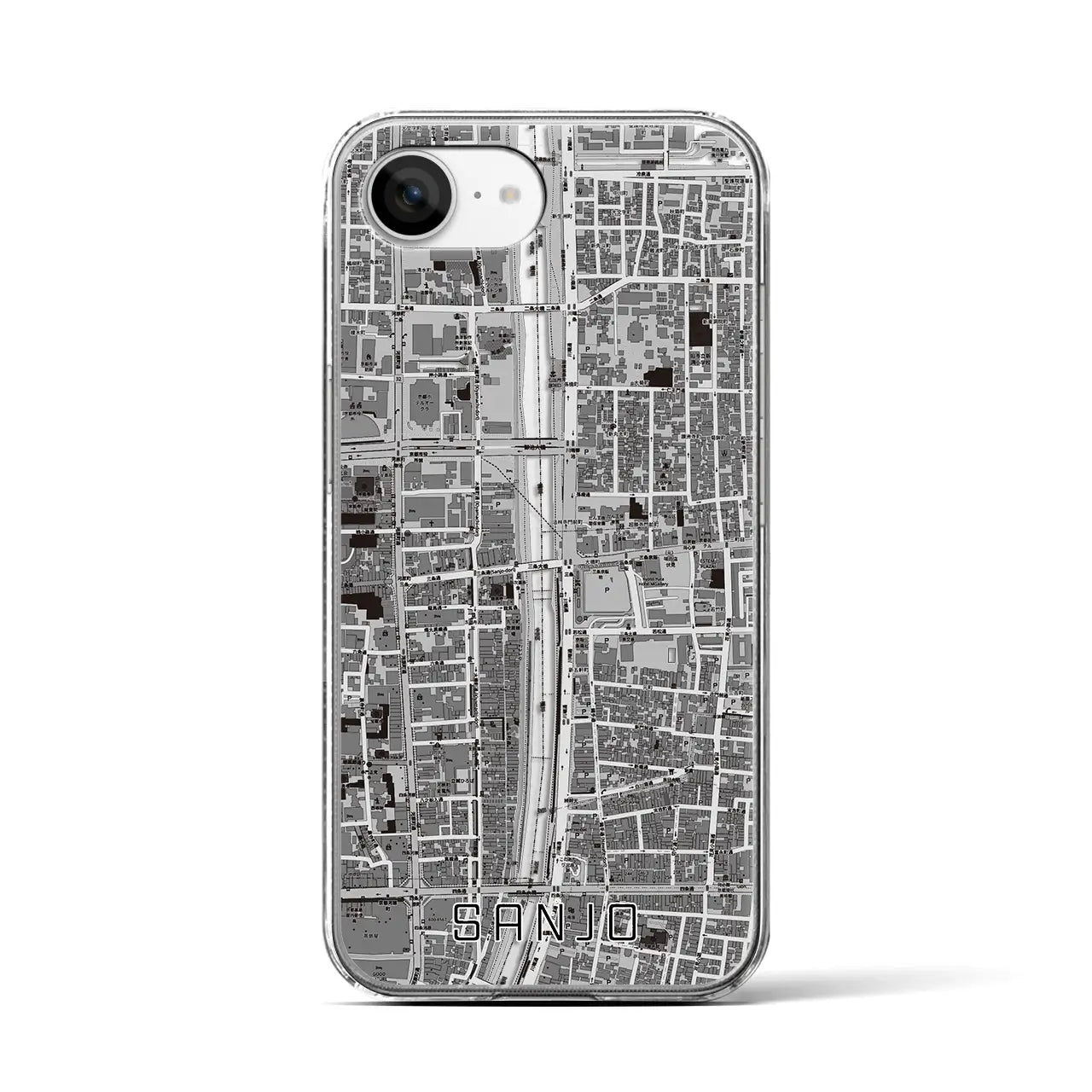 【三条(京都府)】地図柄iPhoneケース(クリアタイプ)