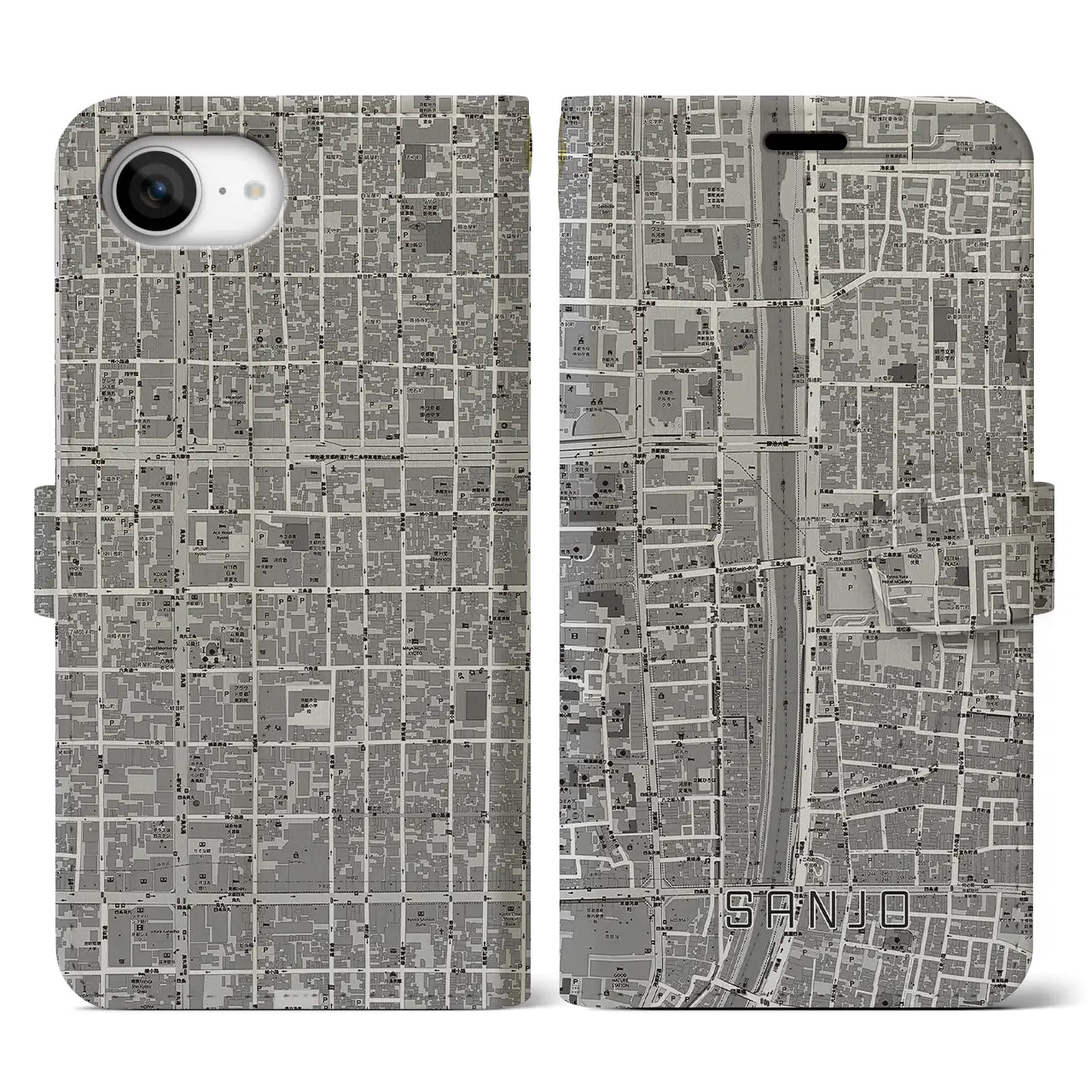 【三条(京都府)】地図柄iPhoneケース(手帳タイプ)