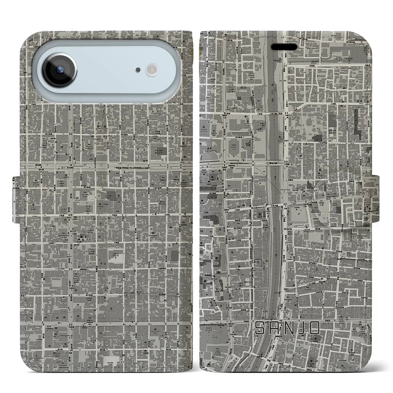 【三条(京都府)】地図柄iPhoneケース(手帳タイプ)