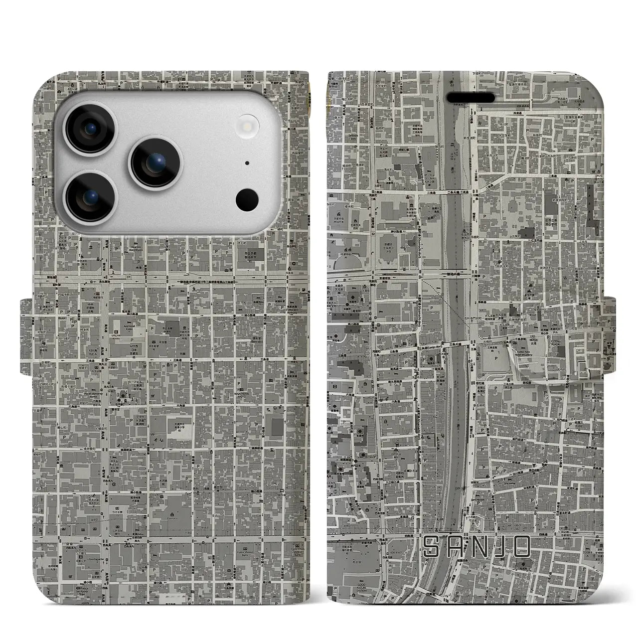 【三条(京都府)】地図柄iPhoneケース(手帳タイプ)