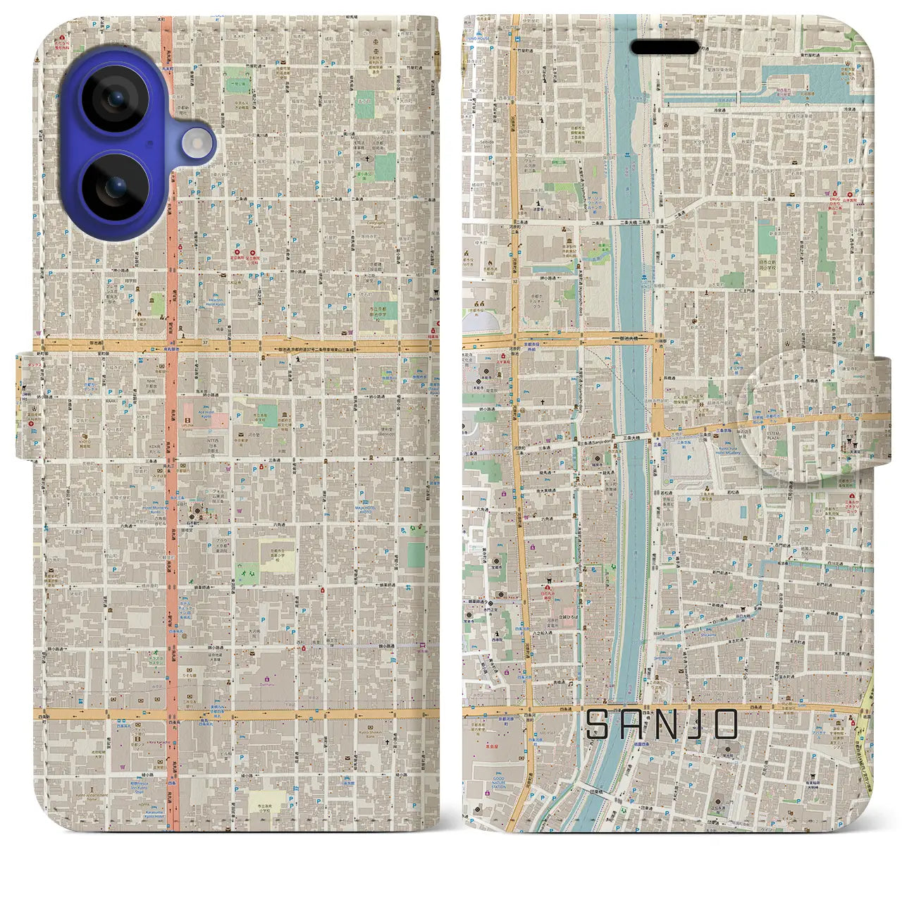 【三条(京都府)】地図柄iPhoneケース(手帳タイプ)