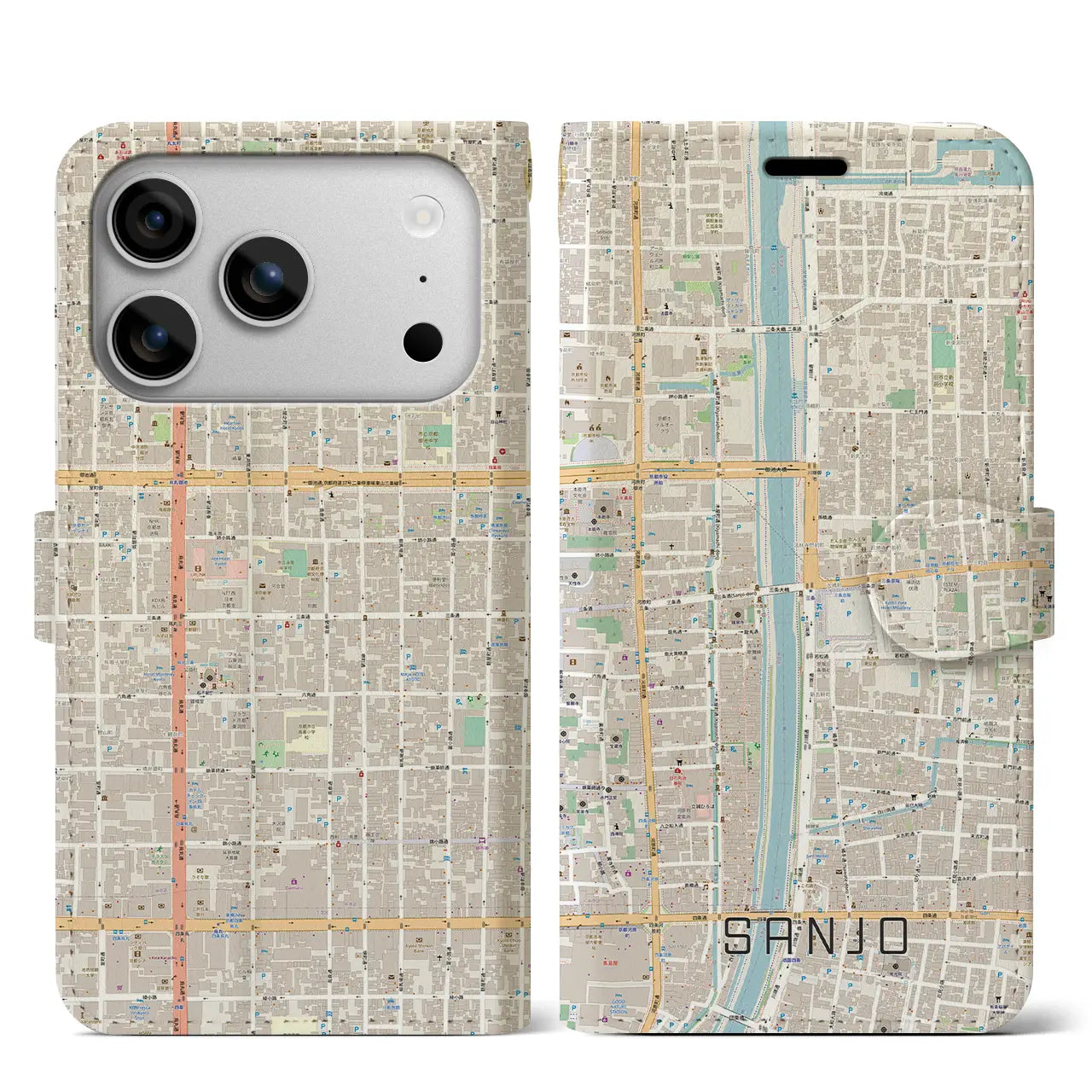 【三条(京都府)】地図柄iPhoneケース(手帳タイプ)