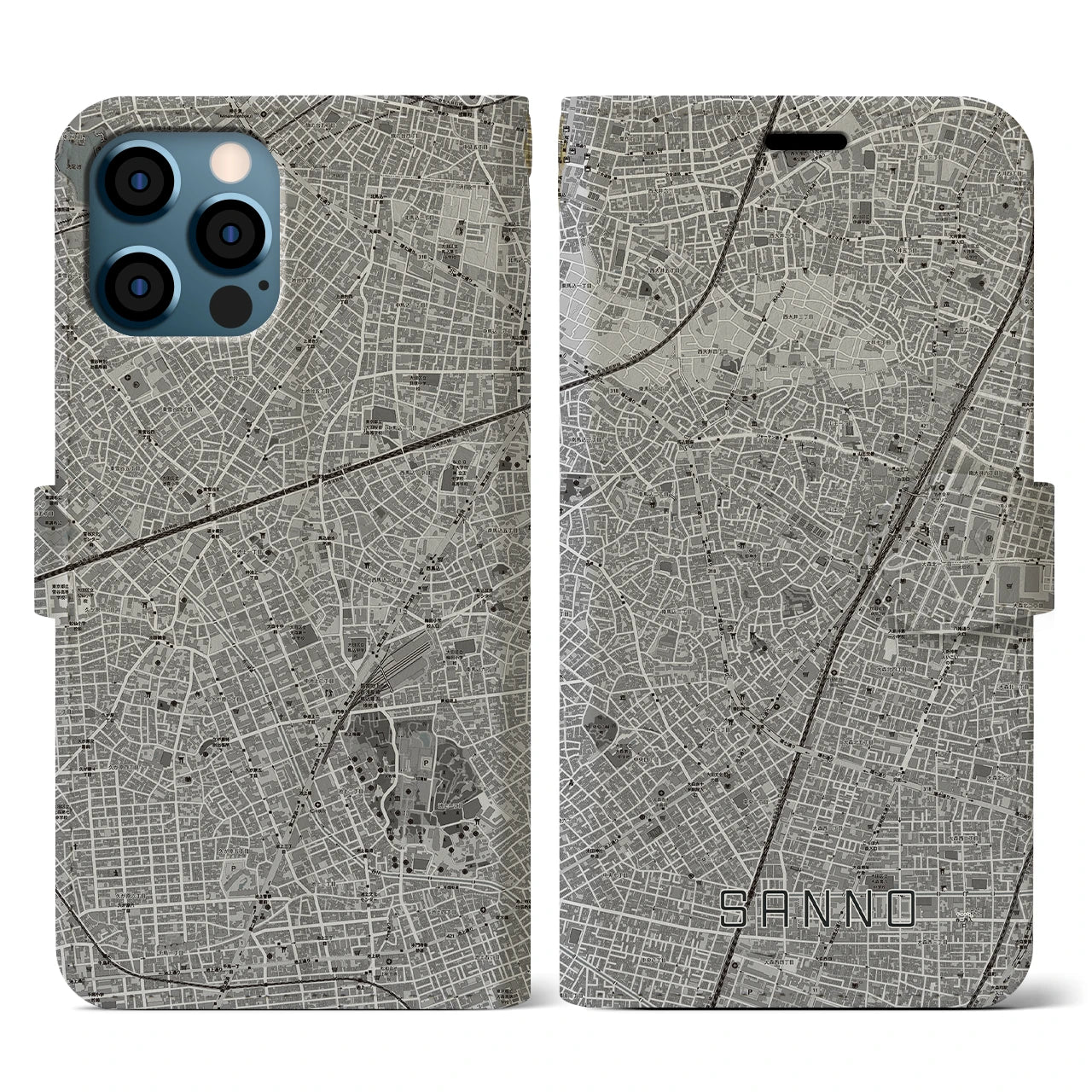 【山王(東京都)】地図柄iPhoneケース(手帳タイプ)