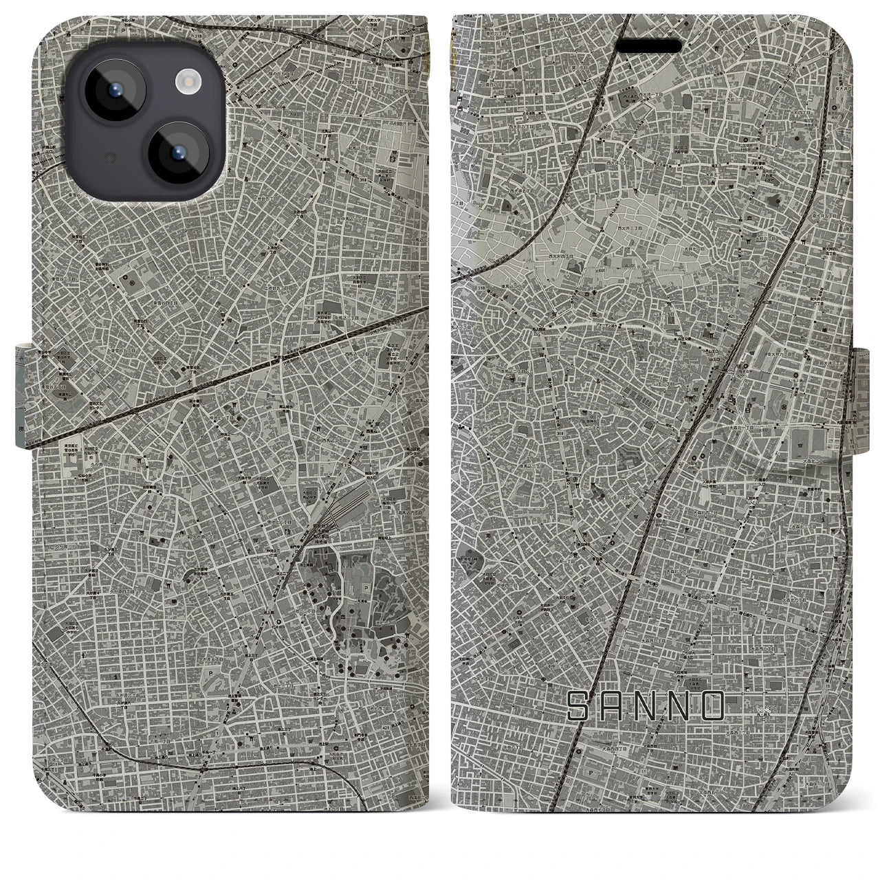 【山王(東京都)】地図柄iPhoneケース(手帳タイプ)