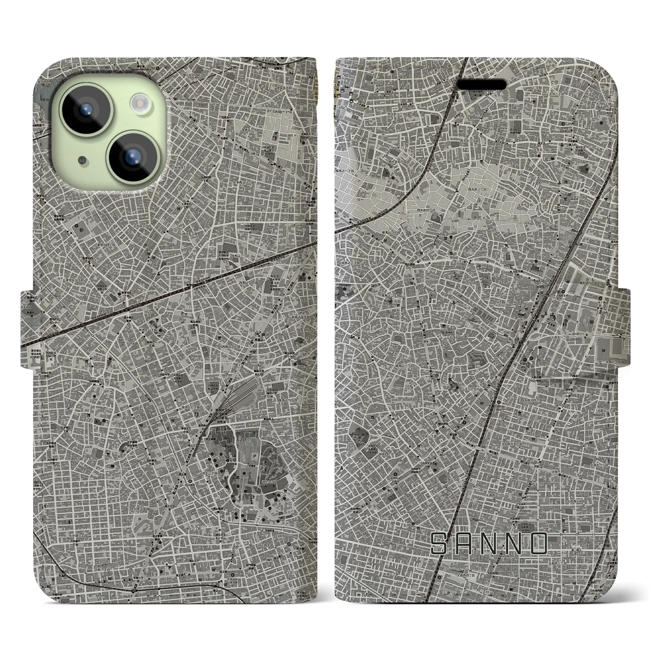 【山王(東京都)】地図柄iPhoneケース(手帳タイプ)