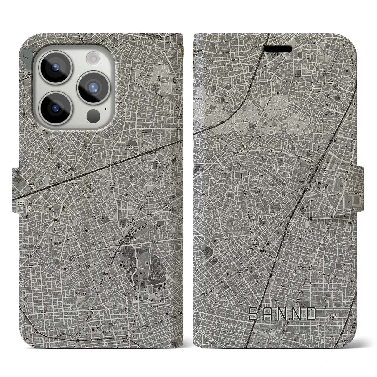 【山王(東京都)】地図柄iPhoneケース(手帳タイプ)