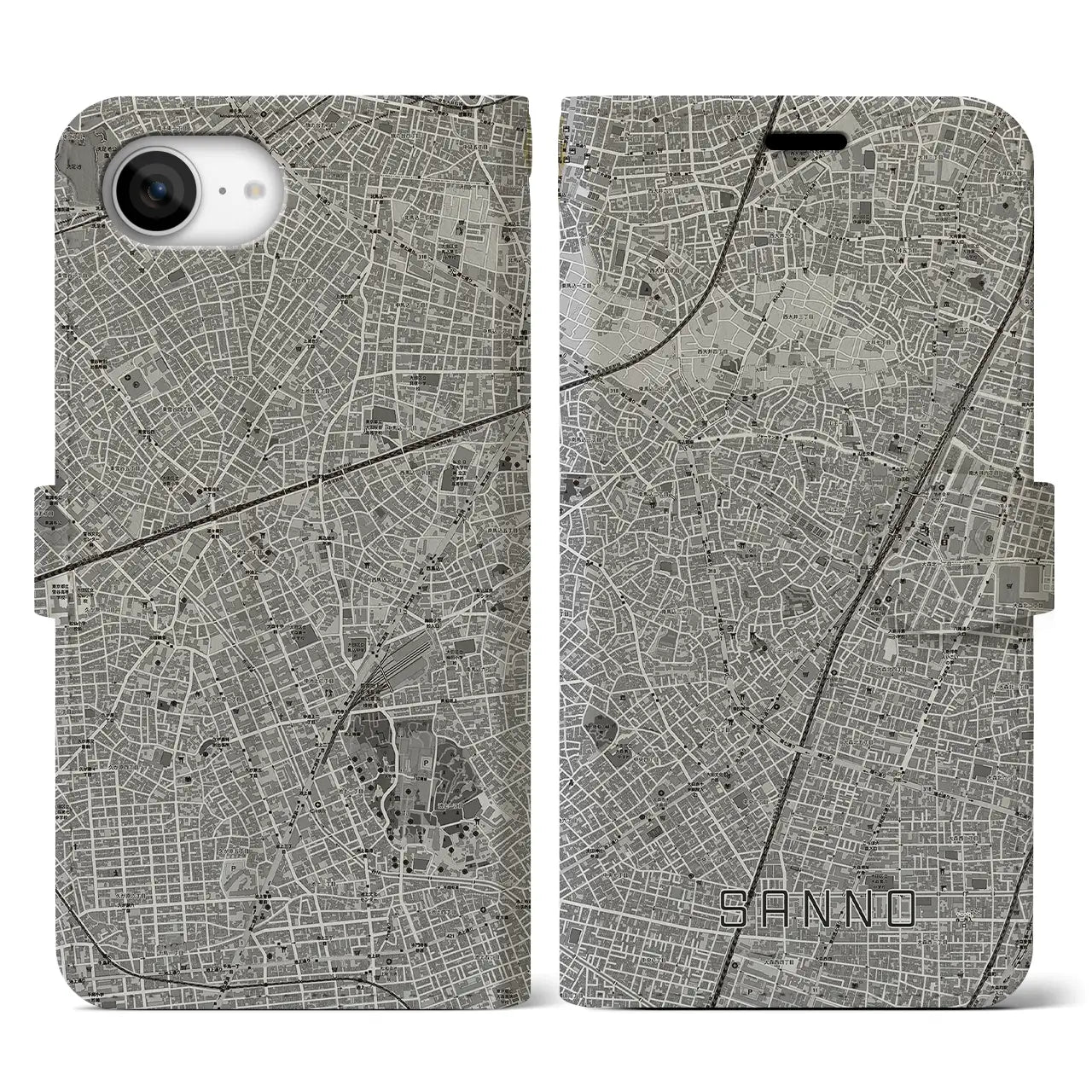 【山王(東京都)】地図柄iPhoneケース(手帳タイプ)