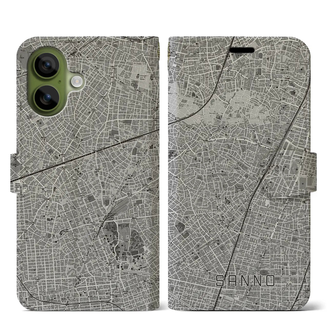 【山王(東京都)】地図柄iPhoneケース(手帳タイプ)