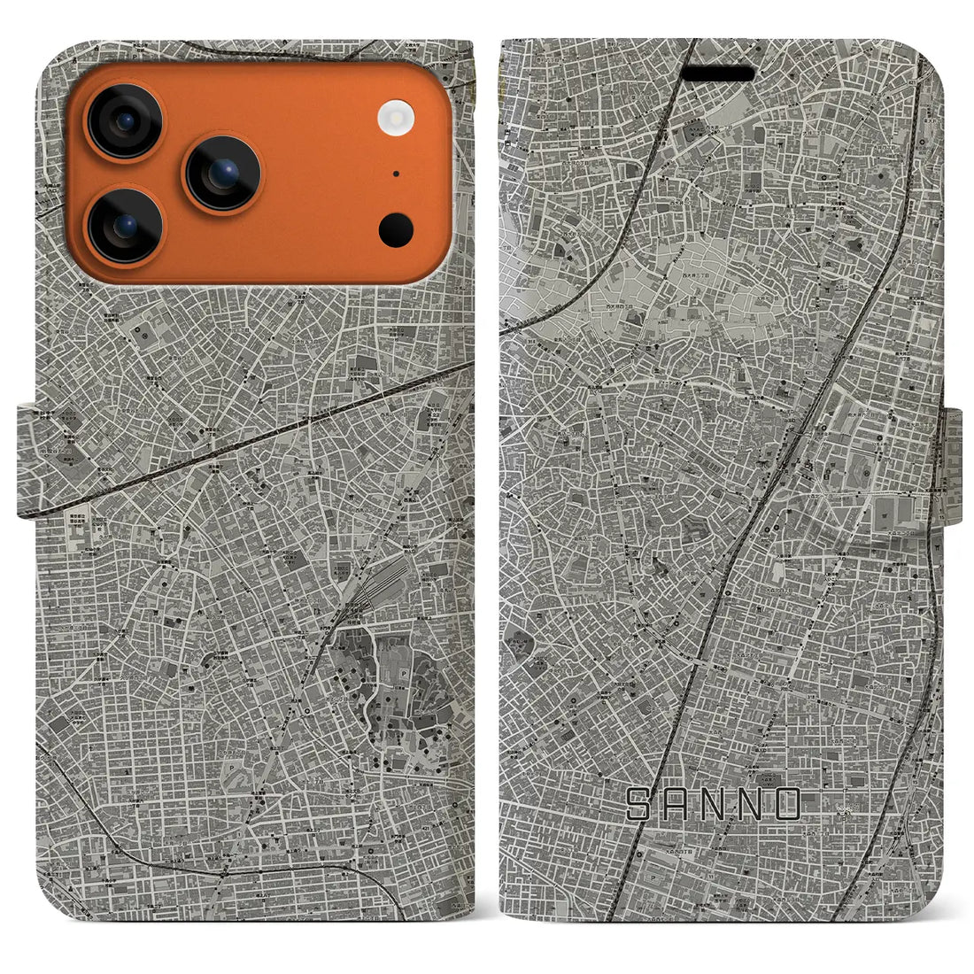 【山王(東京都)】地図柄iPhoneケース(手帳タイプ)