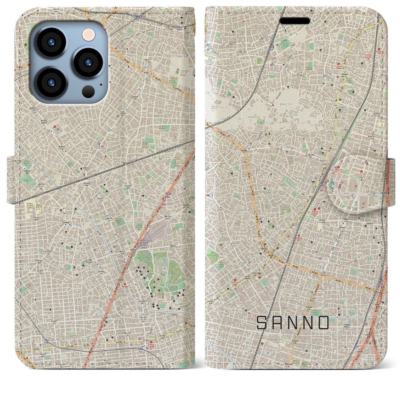 【山王(東京都)】地図柄iPhoneケース(手帳タイプ)ナチュラル・iPhone 13 Pro Max 用