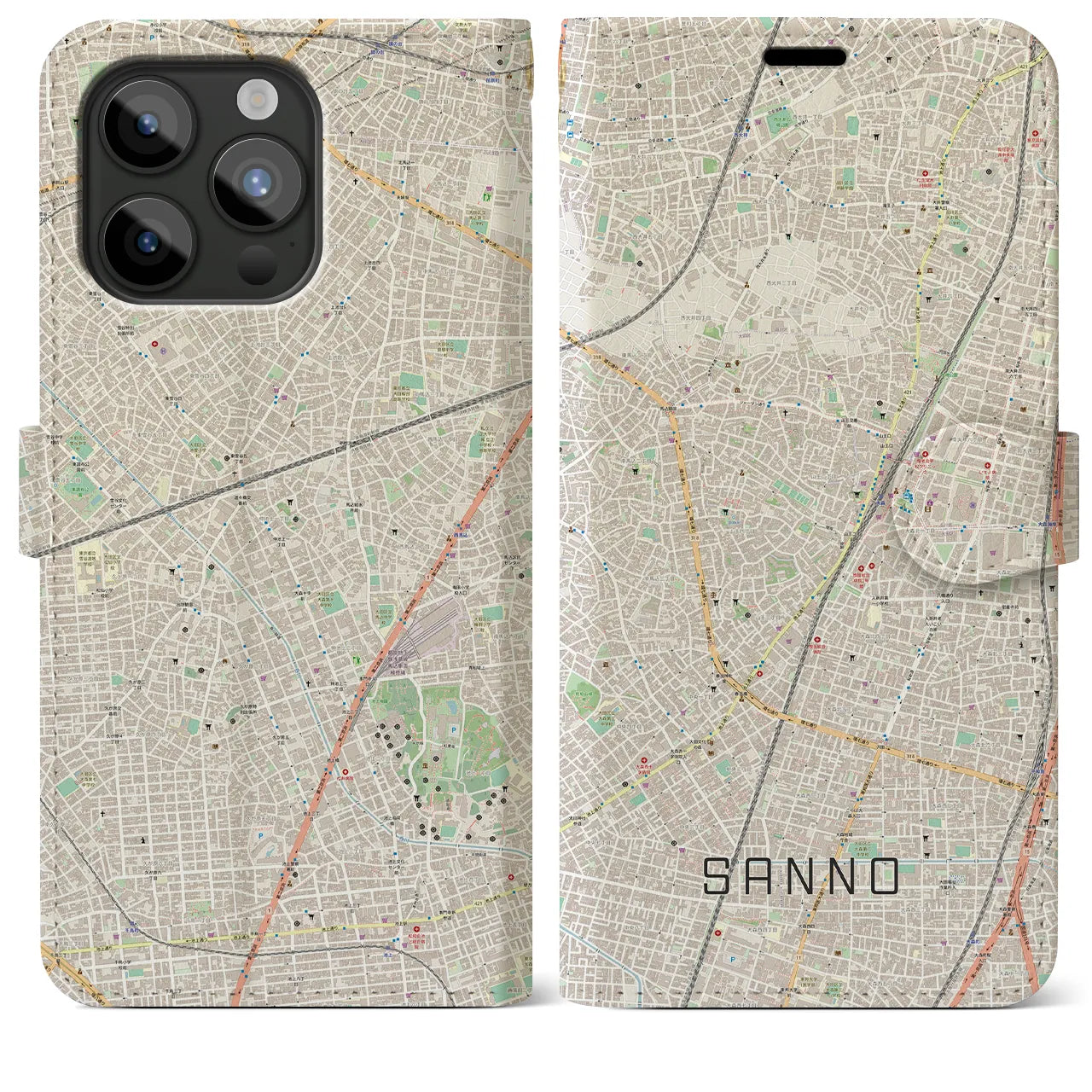 【山王(東京都)】地図柄iPhoneケース(手帳タイプ)ナチュラル・iPhone 15 Pro Max 用