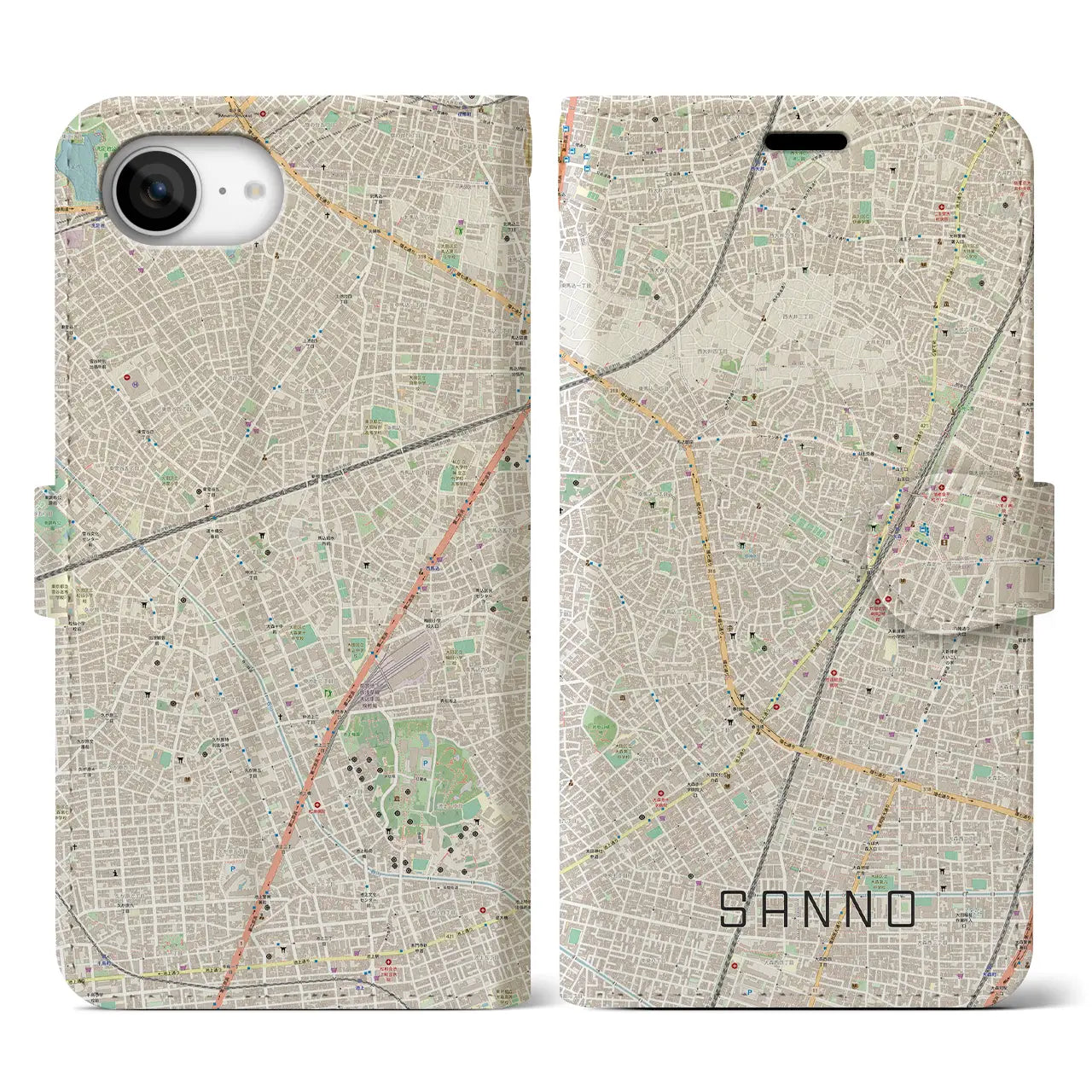 【山王(東京都)】地図柄iPhoneケース(手帳タイプ)