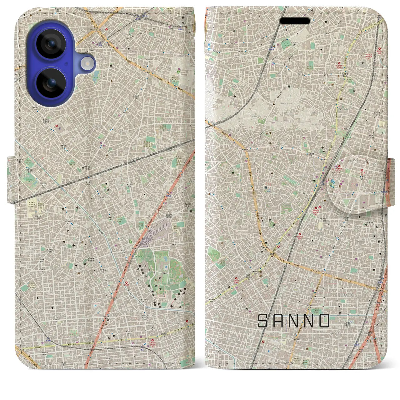【山王(東京都)】地図柄iPhoneケース(手帳タイプ)ナチュラル・iPhone 16 Pro Max 用