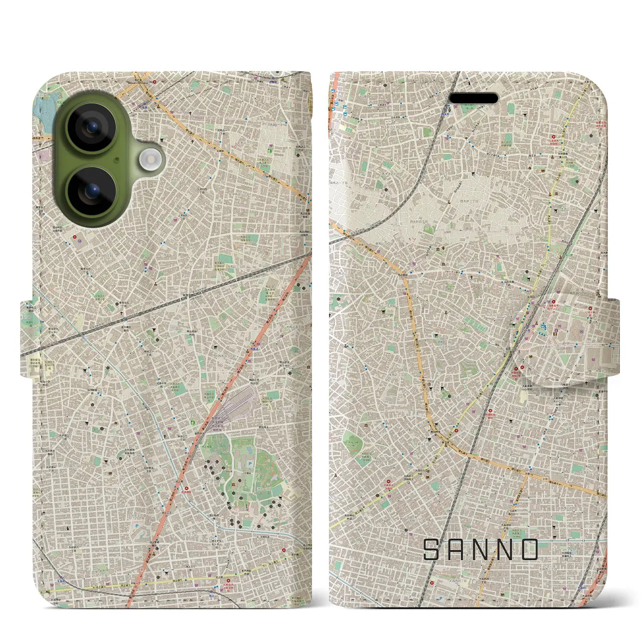 【山王(東京都)】地図柄iPhoneケース(手帳タイプ)モノトーン・iPhone 17 Pro Max 用