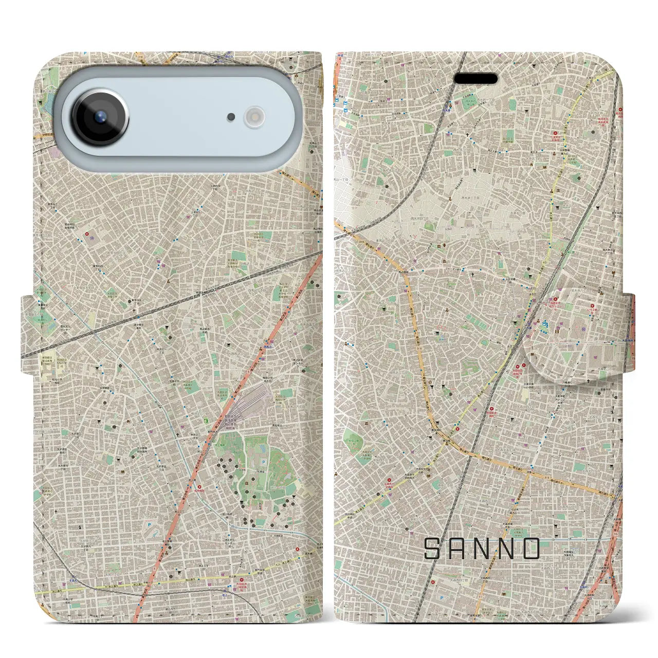 【山王(東京都)】地図柄iPhoneケース(手帳タイプ)