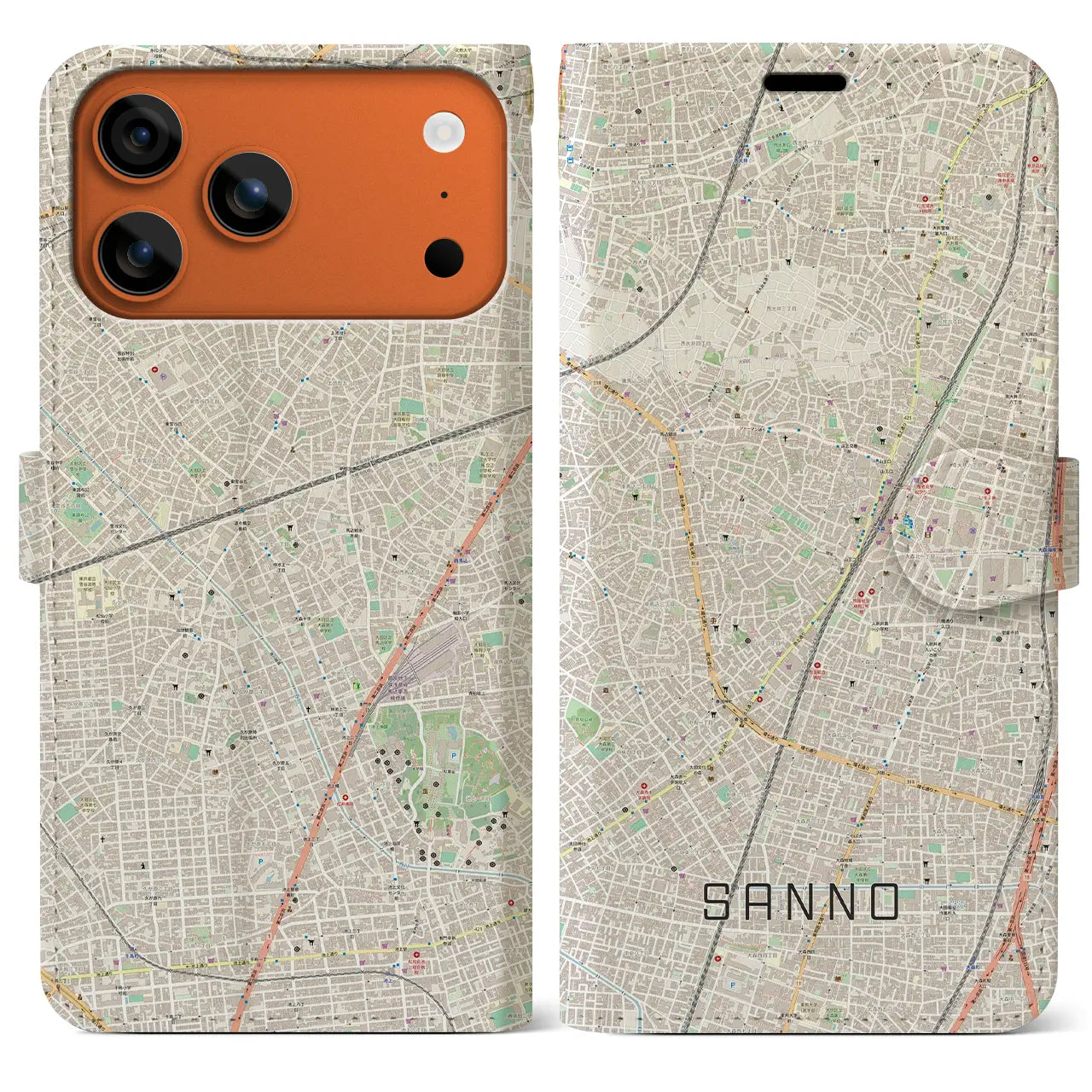 【山王(東京都)】地図柄iPhoneケース(手帳タイプ)