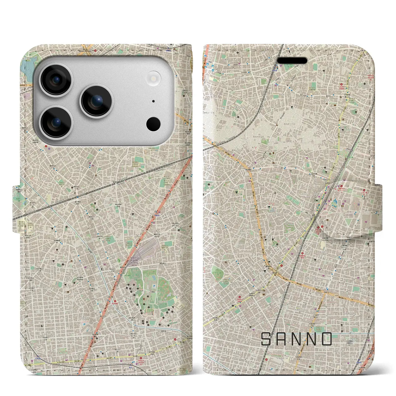 【山王(東京都)】地図柄iPhoneケース(手帳タイプ)