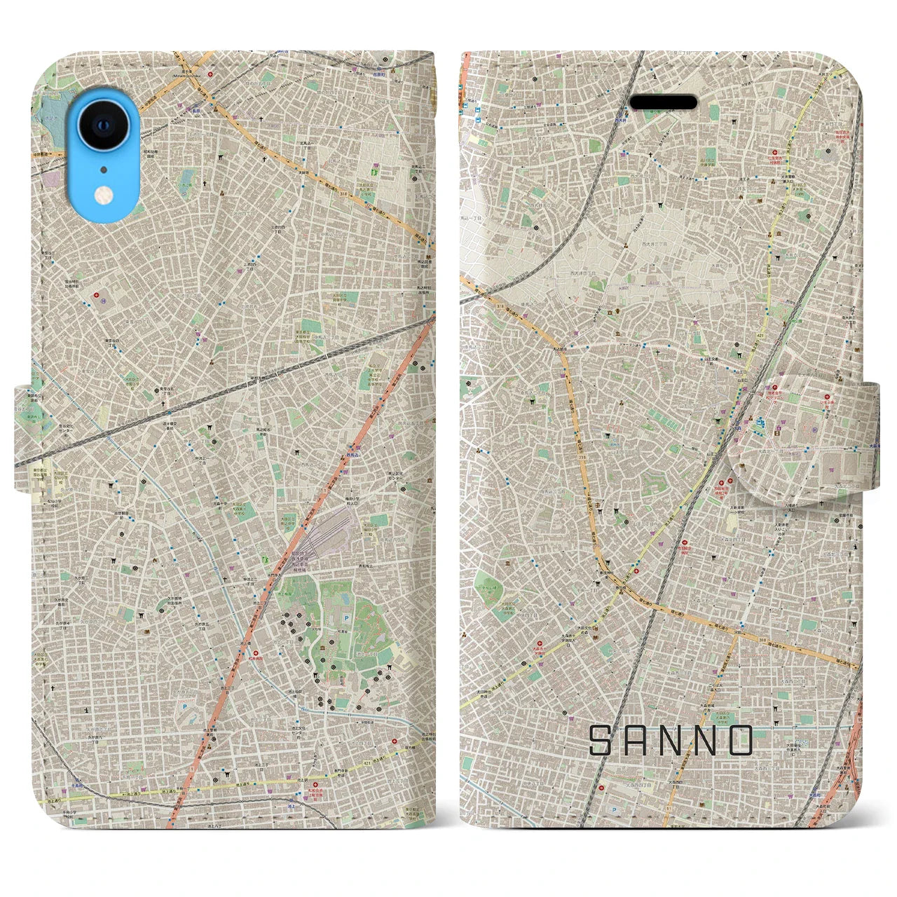 【山王(東京都)】地図柄iPhoneケース(手帳タイプ)ナチュラル・iPhone XR 用