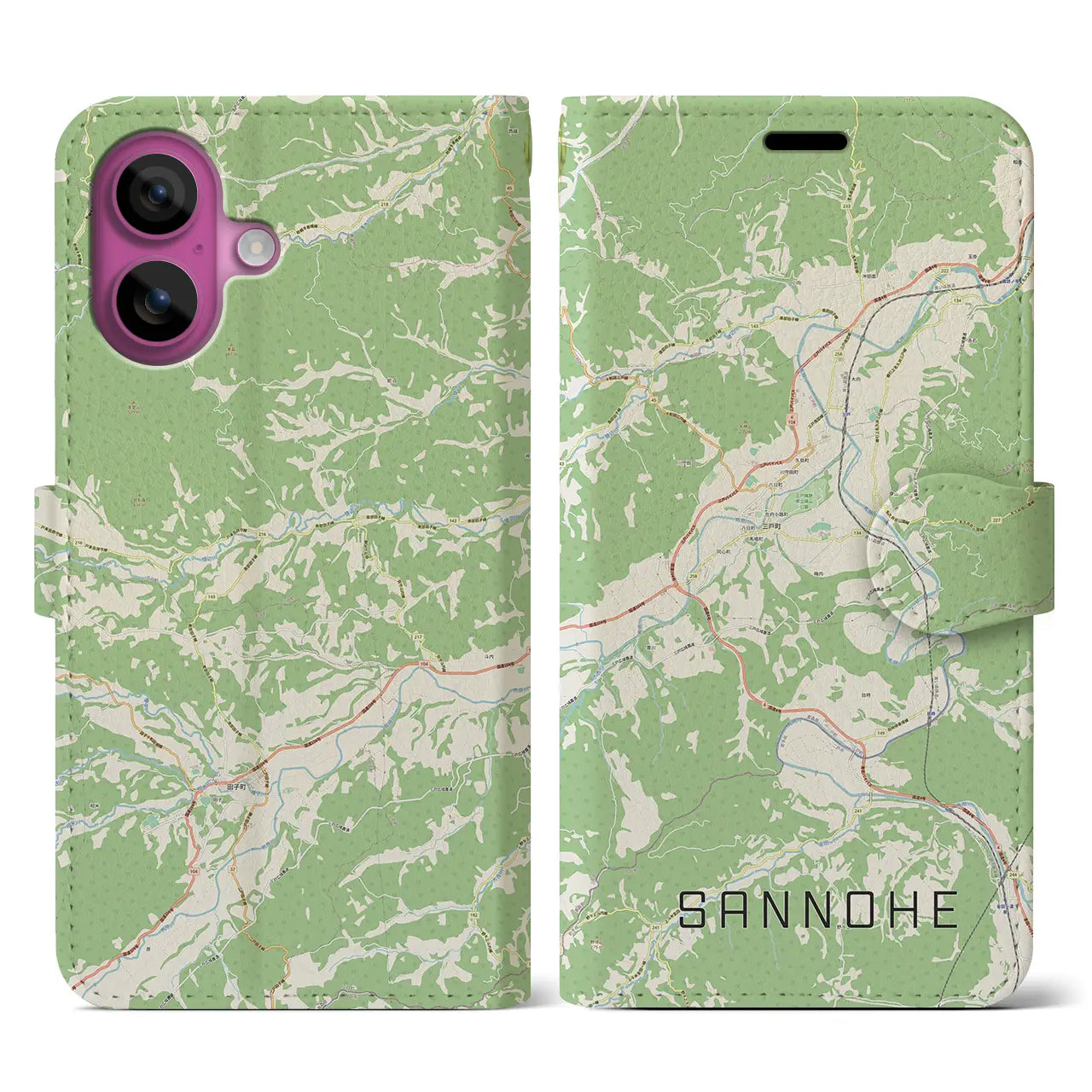 【三戸(青森県)】地図柄iPhoneケース(手帳タイプ)ナチュラル・iPhone 16 Pro 用
