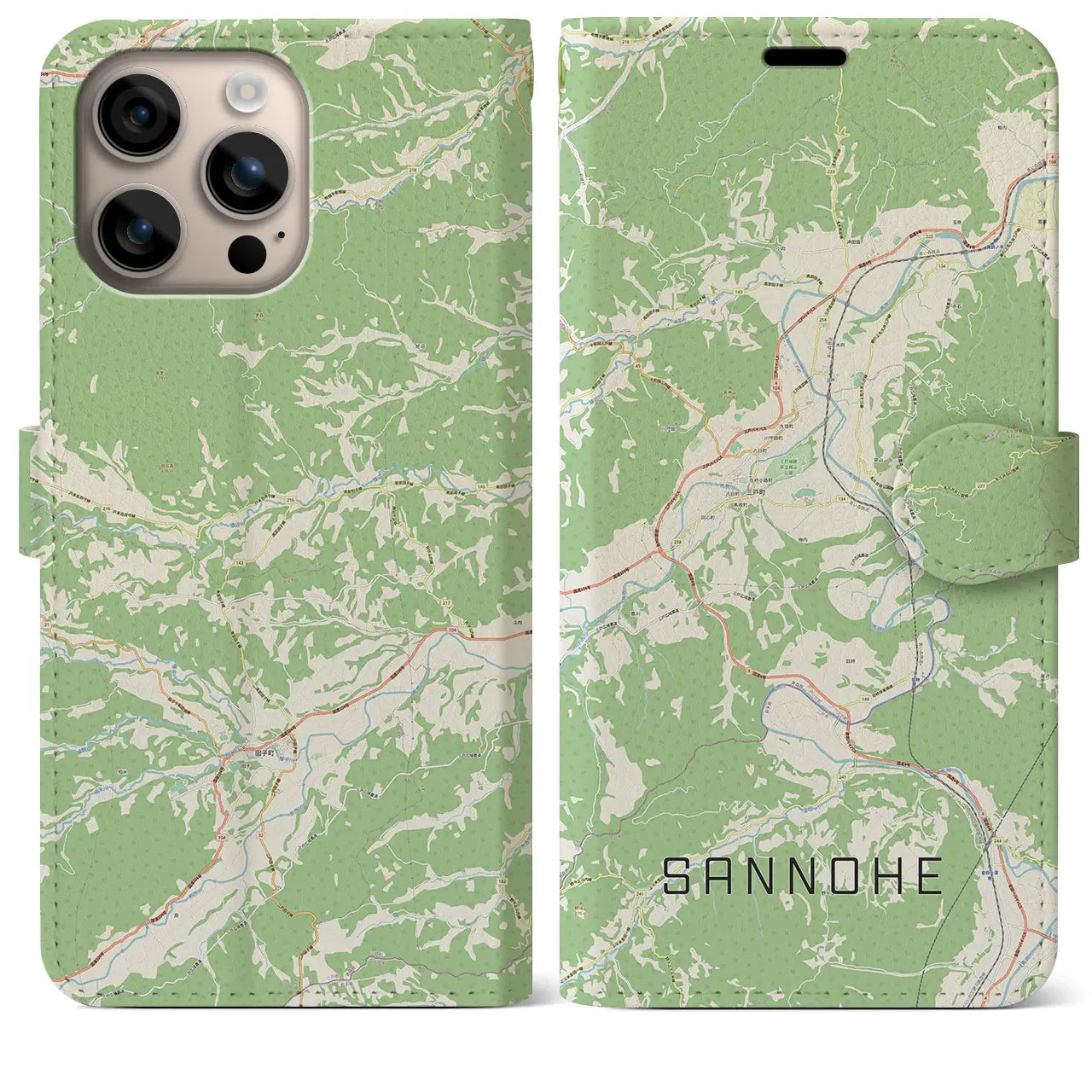 【三戸(青森県)】地図柄iPhoneケース(手帳タイプ)ナチュラル・iPhone 16 Plus 用
