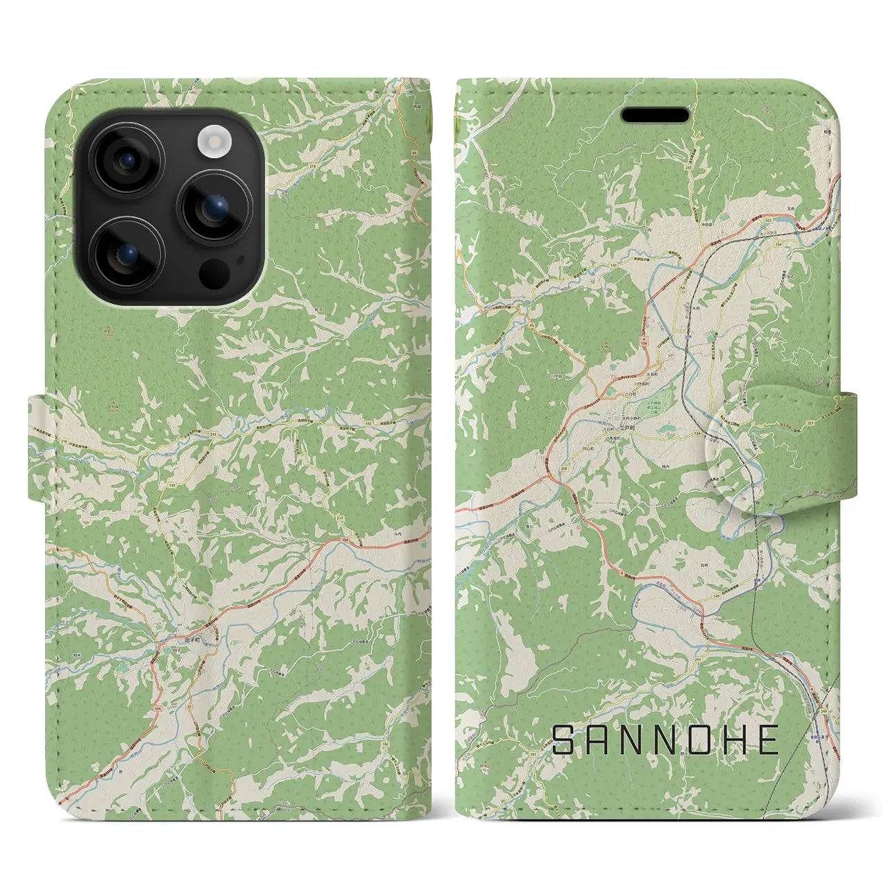 【三戸(青森県)】地図柄iPhoneケース(手帳タイプ)ナチュラル・iPhone 16 用
