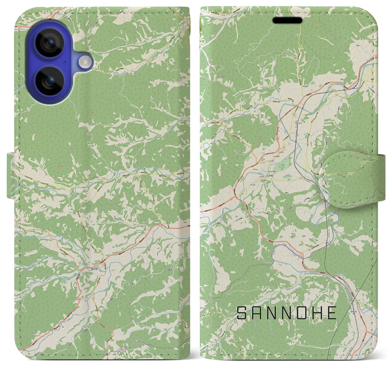 【三戸(青森県)】地図柄iPhoneケース(手帳タイプ)ナチュラル・iPhone 16 Pro Max 用
