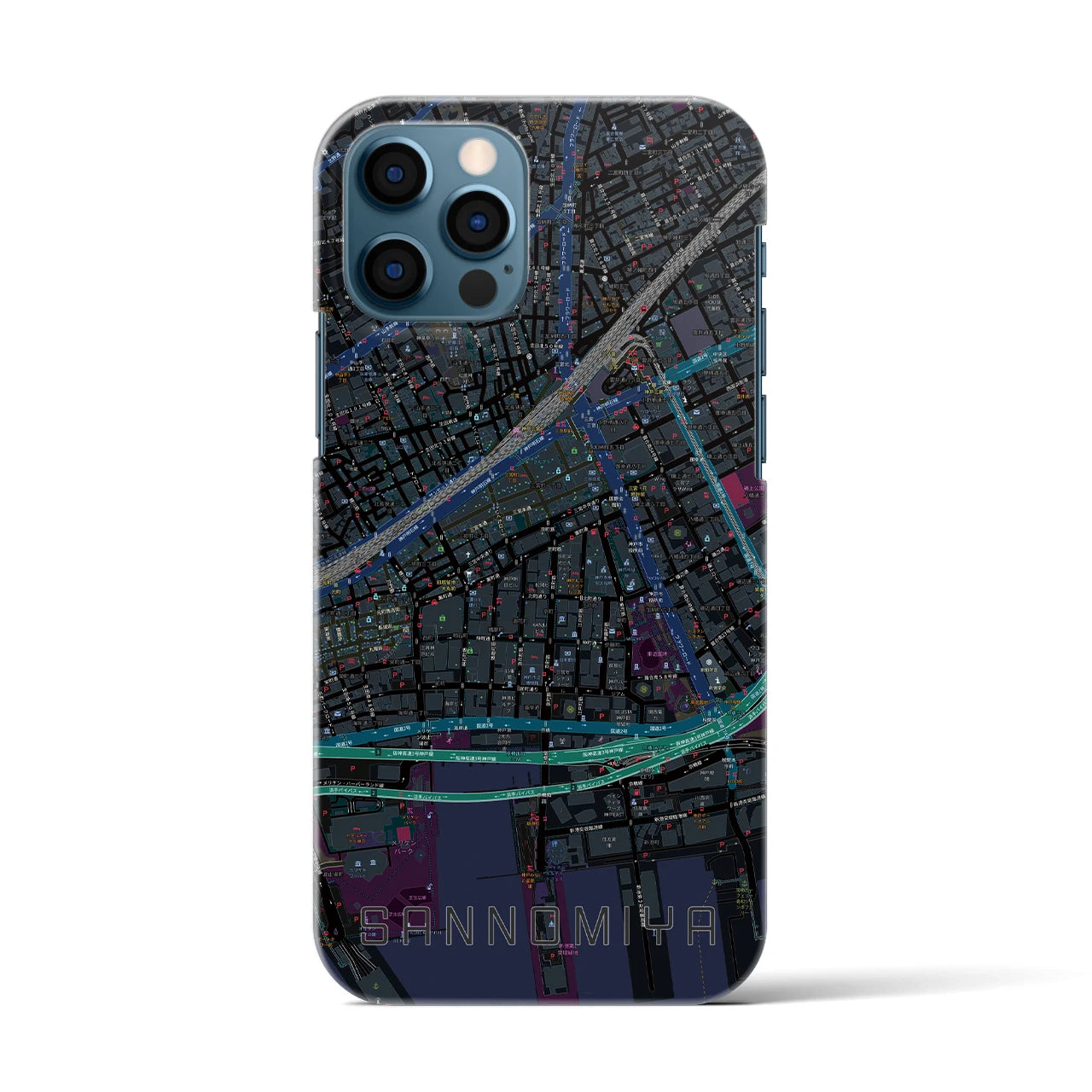 【三宮2(兵庫県)】地図柄iPhoneケース(バックカバータイプ)