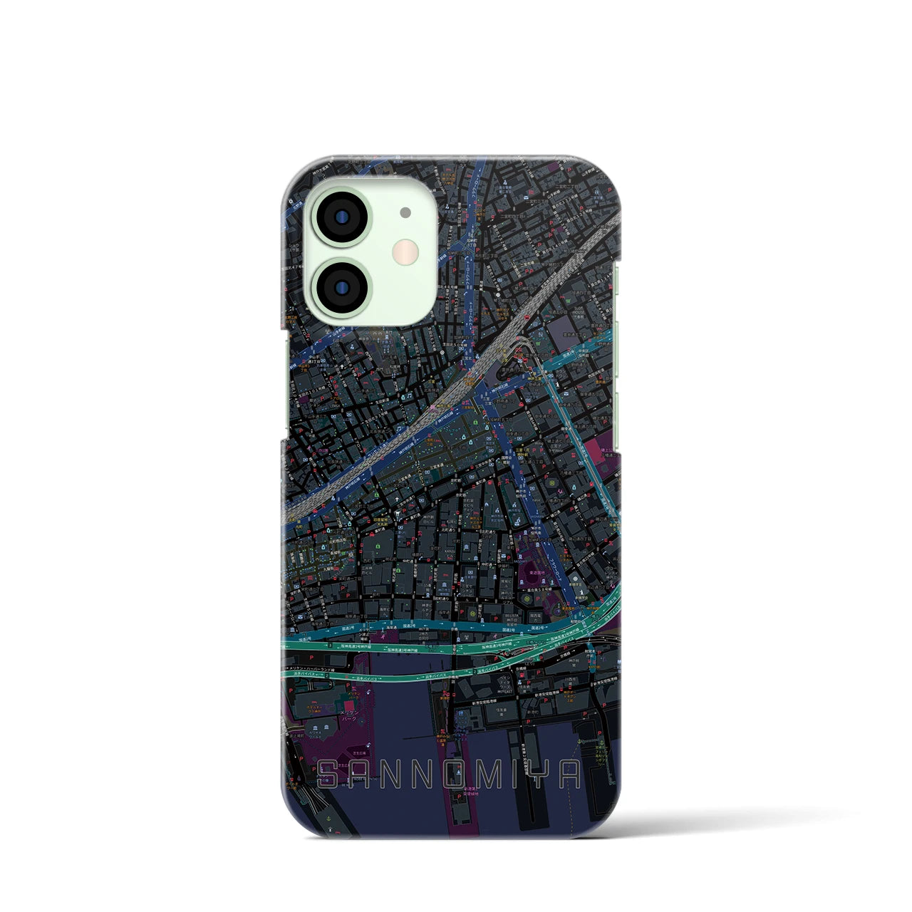 【三宮2(兵庫県)】地図柄iPhoneケース(バックカバータイプ)
