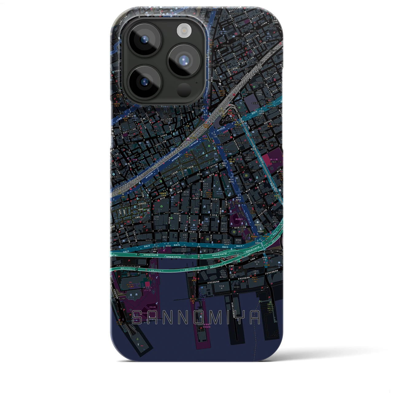 【三宮2(兵庫県)】地図柄iPhoneケース(バックカバータイプ)