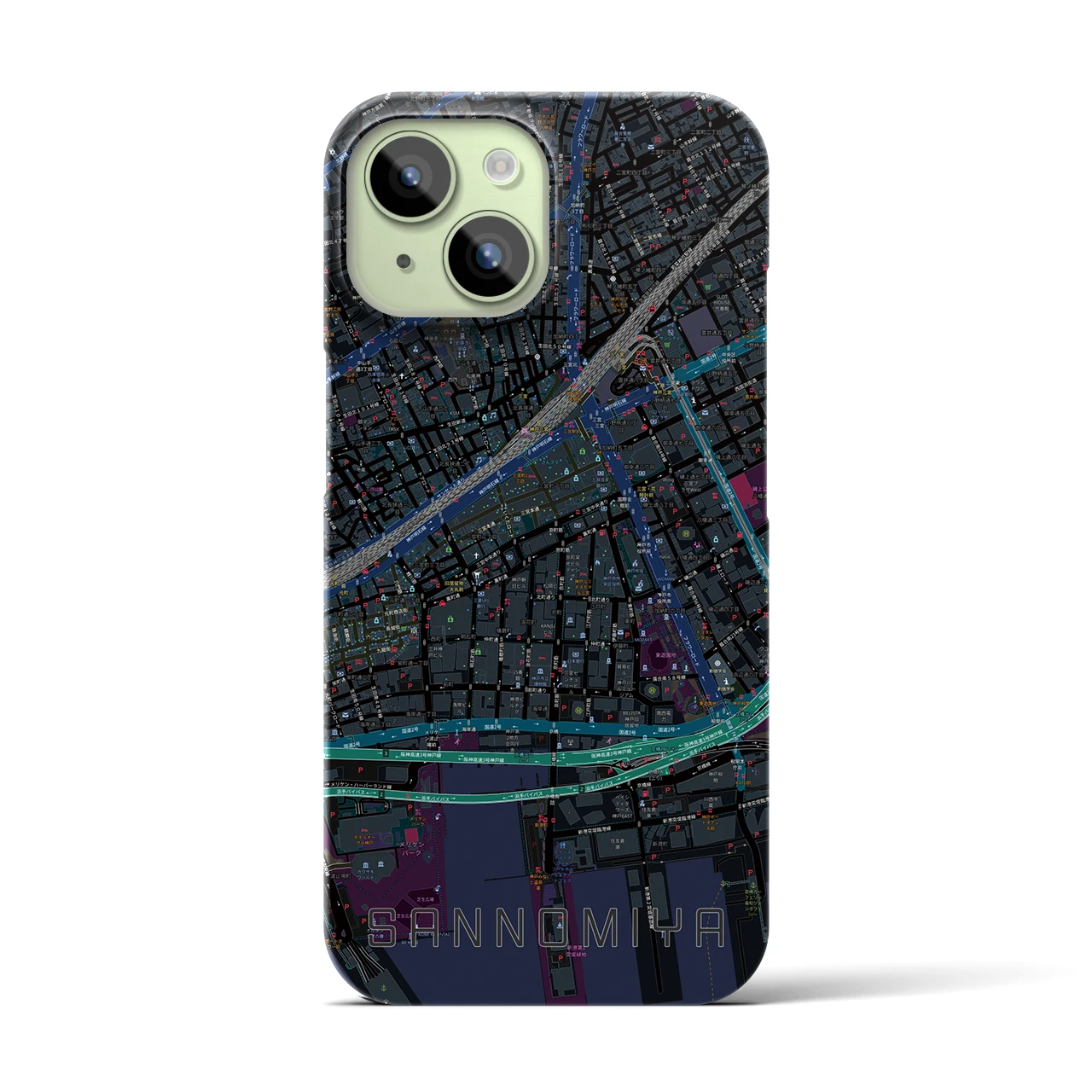 【三宮2(兵庫県)】地図柄iPhoneケース(バックカバータイプ)