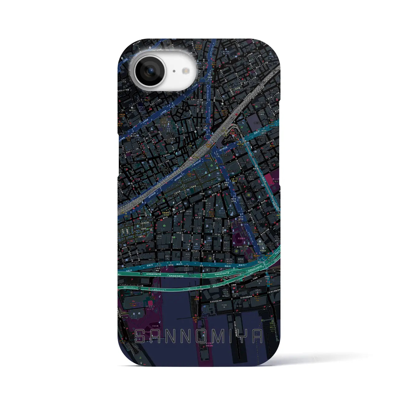 【三宮2(兵庫県)】地図柄iPhoneケース(バックカバータイプ)