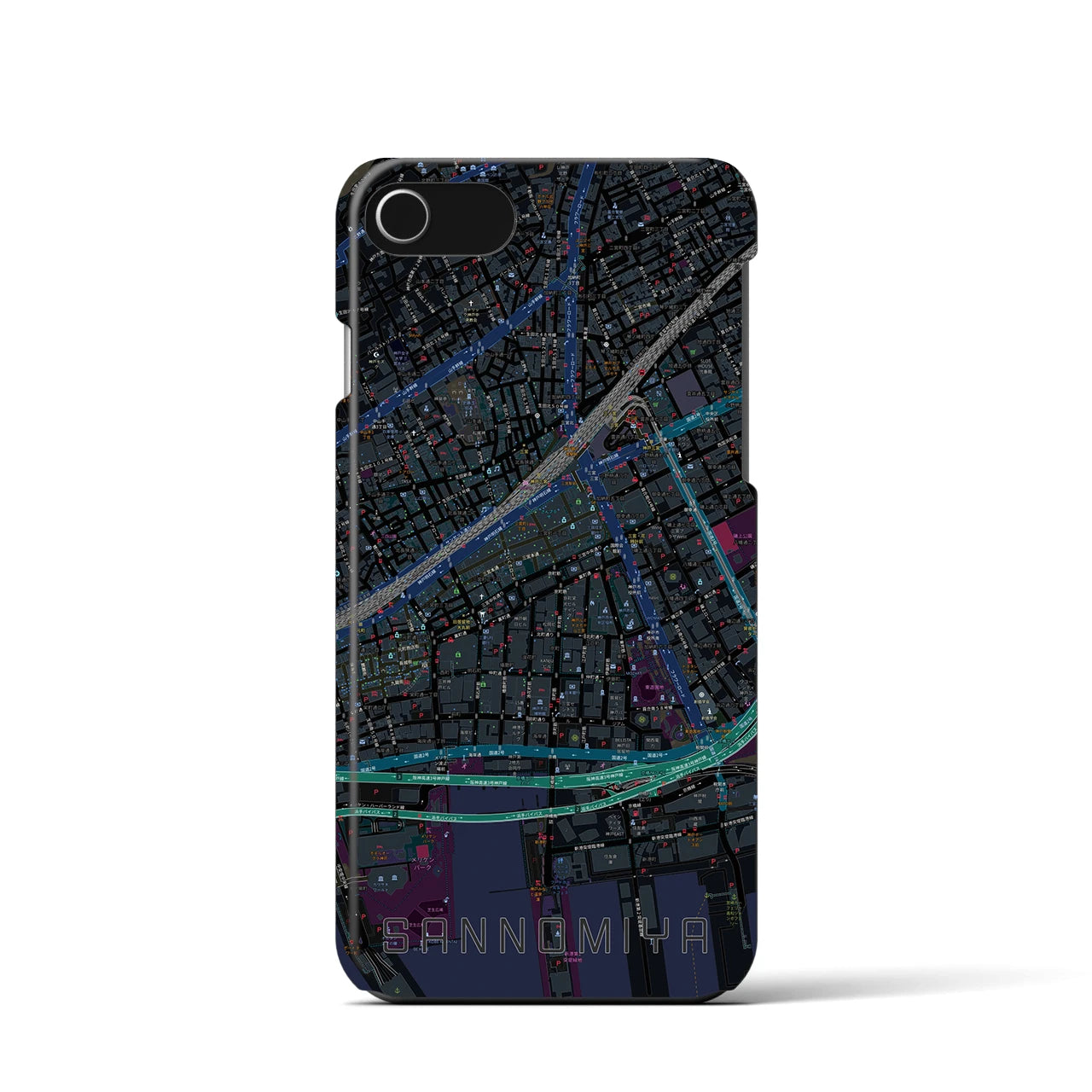 【三宮2(兵庫県)】地図柄iPhoneケース(バックカバータイプ)